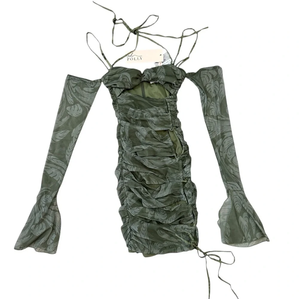 Oh Polly Olive Green Lace-Up Mini Dress - Picture 6 of 12